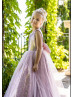 Rose Pink Sequin Tulle V Back Flower Girl Dress